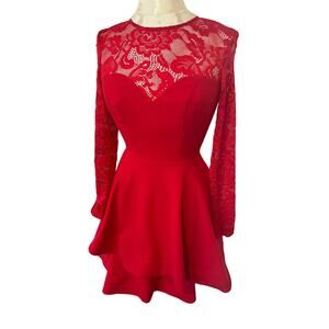 B Darlin Red Dress with Long Lace Sleeves Size 1/2